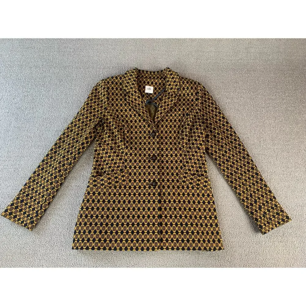 Cabi Standout Kensinggton Proper Blazer & Skirt Set Gold Navy Medallion Small